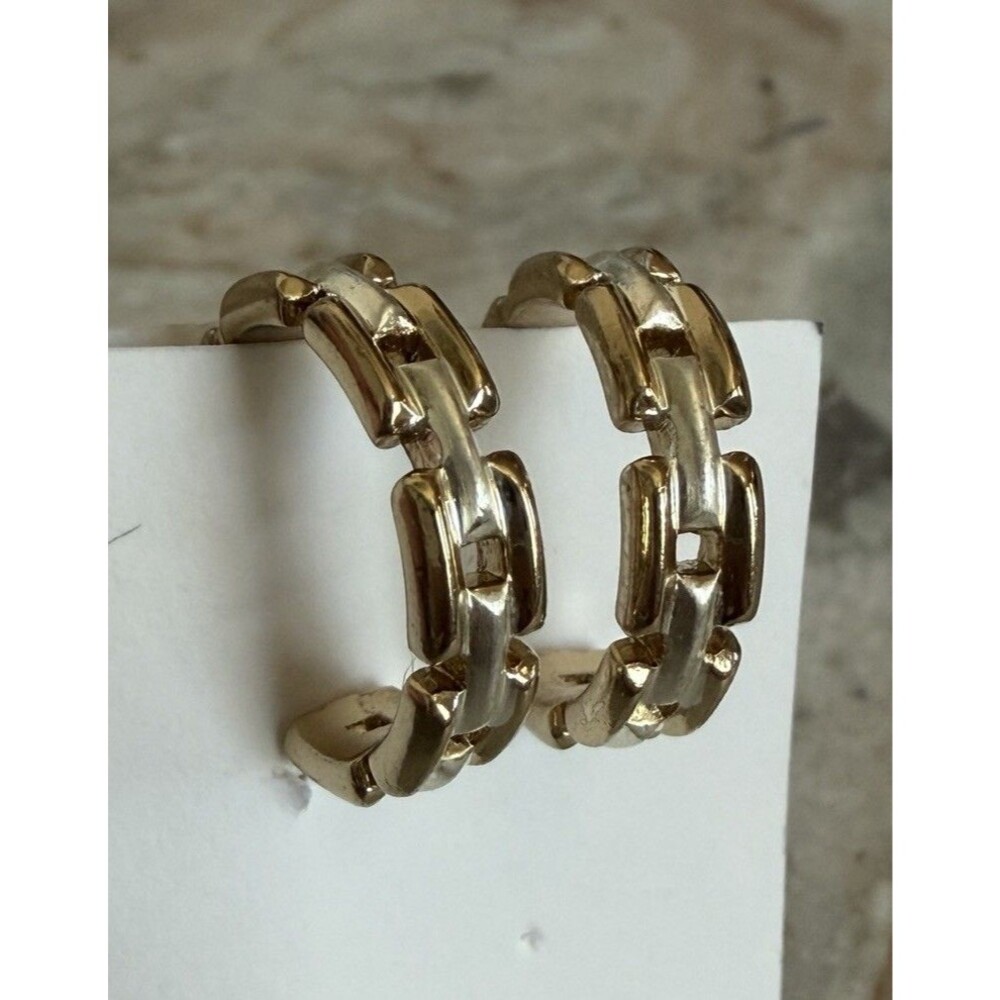 VTG Monet Two Tone Gold Silver Chunky Hoop Earrings Clip On Preppy Y2K Old Money
